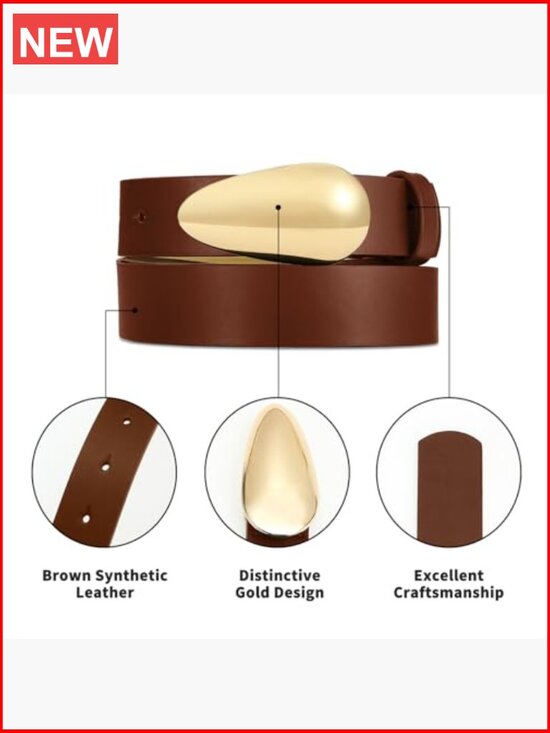 Faux Leather Belt with Gold Buckle for Jeans main image 4